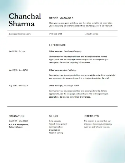 Classic office manager resume